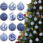 Chinoiserie Ball Ornaments, Christmas Baubles, Christmas Tree Baubles, Christmas Tree Hanging Ornaments, Chinoiserie Fabric Wrapped Christmas Decoration for Christmas Party (Retro Style, 2")