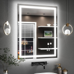 TETOTE Vannitoa peegel koos valgustusega, 70 x 90 cm, valgustatud, uduvastane vannitoa seinapeegel, ilma raamita, vannitoa peegel LED puutetundliku l&uuml;litiga, 3 valgusv&auml;rvi, timmitav m&auml;lufunktsiooniga