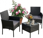 Relaxdays aiam&ouml;&ouml;blikomplekt, 3-osaline rotangist istumiskomplekt, 2 inimest, 2 x tugitooli ja klaasist laud, Lounge m&ouml;&ouml;bel, v&auml;ljas, must