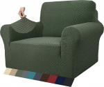 MAXIJIN Jacquard tugitooli elutoa tugitooli kate Stretch elutuppa libisemisvastane toolikate Diivanikate 1-kohaline koertele lemmikloomadele libisemisvastaste vahtudega (1-kohaline, armee roheline)