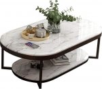 NATUO-M&ouml;bel Tables Double Marble Coffee Table Coffee Table with Side Accent in Living Room Oval Side Table with Shelves for Office and Bedroom 80cm x 50/60cm x 45cm