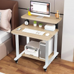 Computertisch mit Rollen, 3-stufiger Laptoptisch & Monitorst&auml;nder, kompakter B&uuml;rotisch mit Ablageregalen &ndash; platzsparendes Design, perfekt f&uuml;r Zuhause & B&uuml;ro