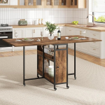 HSH Kokkupandav s&ouml;&ouml;gilaud Kokkupandav laud k&ouml;&ouml;gi jaoks k&ouml;&ouml;gilaud, mis on kokkupandav 2 riiuli ja ratastega Mobiilne laud, mis s&auml;&auml;stab ruumi elutuppa Kodu Rustic Brown 130 cm