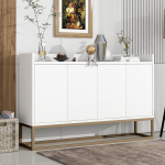 Moodne k&uuml;ljepaneel, 4 uksega buffetkapp, minimalistlik hoiukapp kuldsete metalljalgadega, kohvibaarikapp elutuppa, k&ouml;&ouml;ki, s&ouml;&ouml;gituppa, esikusse, 120 x 30 x 80 cm (valge)