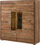 MASSIVMOEBEL24.DE Wolfm&ouml;bel Bark Highboard t&auml;ispuidust LED-valgustusega, ehtne akaatsiapuu koor, 4 ust, rustikaalne akaatsiapuu, elutoa kapp, naturaalne puitlakitud