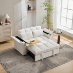 Magamisfunktsiooniga diivan, 2-kohaline kokkupandav diivan, 3-in-1 v&auml;lja t&otilde;mmatav diivan reguleeritava seljatoega, USB-port, peidetud laud, joogihoidja, sobib kodudesse, beež | Klappsofa, Ausziehsofa, USB-Anschluss, Verstecktem Tisch, Getr&auml;nkehalter