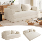 Cord diivanvoodi 160 cm, Cord diivan kokkupandav koos pehmendusega, 2-istmeline modulaarne p&otilde;randakohver, 4-in-1 kokkupandav diivan elutuppa ja magamistuppa (beež)