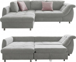 Nurgadiivan magamisfunktsiooniga ja voodikastiga B 250 x D 190 x K 84 cm, lainetugi ja mugavusvaht, pikk tool Ottomani vasakpoolne kate, halli v&auml;rvi mikrokiudkate, 2 dekoratiivpatja Rose / 17002