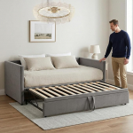 Diivanvoodi 90/180 x 200 cm 2-kohaline diivanvoodi Velvet Fabric Single Trundle pikendatav pehmendusega kahekohaline voodi (Hall A)