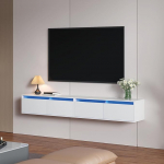 KEEPREAPER Lowborad TV kapp, rippuv madallaud, LED valgustusega TV kapp, k&auml;epidemevaba TV laud, elutuppa, hingedega uksega (valge, 200 cm)