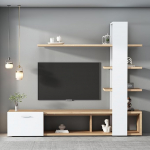 Elutoa seinakapp, TV-kapp, elutoa m&ouml;&ouml;blikomplekt, 5-korruseline riiul, 3 riiulit, 1 uks + 2 avatud hoiukappi (alt), alla 60-tollise teleri jaoks, 180 x 33,5 x 151,5 cm, 180 x 33,5 x 151,5 cm
