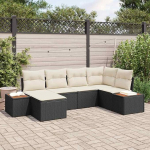 7-teiliges Sofaset f&uuml;r drau&szlig;en in Schwarz und Creme aus Polyrattan, Gartensofa-Set 7-teilig als Garten-Sofa-Gruppe mit Polyrattan