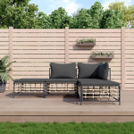 3-TLG. Garten-Lounge-Set mit Kissen Anthrazit Poly Rattan f&uuml;r Terrasse, Outdoor-Lounge-Set Poly Rattan als Gartenm&ouml;bel-Set Anthrazit