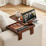Diivan-Armlehnentablett mit Bambus, 14 cm - 24,9 cm, verstellbarer Couch-Armlehnentisch mit 360&deg; drehbarem Telefonhalter und verstecktem Aufbewahrungsfach f&uuml;r Snacks, Getr&auml;nke, Fernbedienung