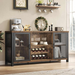 Launica Sideboard k&ouml;&ouml;gikapp koos hoiuruumiga Industrial Wine Cabinet for Spirits Cabinet with Wine Shelf Wood Metal Bar Cabinet for Home Kitchen Dining Rustic Brown 140 cm