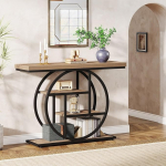 4-Stufiger Konsolentisch mit Kreisrahmen-Design, Rustikholz und Robuster Metallstruktur f&uuml;r Eingang(Light Brown)