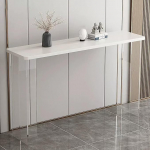 Schmaler, Eleganter Konsolentisch aus Massivholz, Ideal Als Beistelltisch Hinter Dem Sofa, mit Acrylbeinen, Console Table f&uuml;r Wohnzimmer, Flur und Eingangsbereich(White,120x30cm/47x12in)