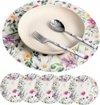 Runde Platzsets Abwaschbar und Angenehm im Griff mit Charmantem Blumenmuster 6 St&uuml;ck aus Leinen Tischsets f&uuml;r K&uuml;che und Esstisch