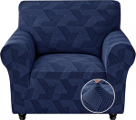 XINEAGE Stretch-Sofabez&uuml;ge f&uuml;r 1-Sitzer, 1 St&uuml;ck, mit rutschfestem Design, weiche Stuhlbez&uuml;ge, waschbare Sofa-Schonbez&uuml;ge f&uuml;r Hunde, Haustiere, geometrischer Jacquard-Stoff (Stuhl, Marineblau)