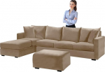 SYLC Velvet diivanikate L kuju diivanikate Corner Diivanikate L kuju Stretch koos istmepadja seljatoega, universaalne diivani viskamine pestav (liiv, diivanikate 185-230 cm)