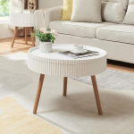[en.casa] Bongard kohvilaud eemaldatava kandikuga, &uuml;mmargune soonilise v&auml;limusega k&uuml;ljelaud, l&auml;bim&otilde;&otilde;t 60 x 45 cm, elutuppa, hoiulaud, madal diivanilaud hoiuruumiga, valge