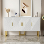 Aoskem Sideboard valge kapp koos hoiuruumiga 4 tekstuuritud uksega, 150 x 40 x 82 cm, buffetkapp, k&ouml;&ouml;gikapp, kapp, kapp, kapp, elutoa m&ouml;&ouml;bel, seisev kapp, k&uuml;laliskapp, k&otilde;rge kapp, s&ouml;&ouml;gituba, valge