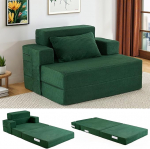 4-in-1 diivanvoodi 100 x 200 cm - magamistool voodifunktsiooniga, kokkupandav diivanvoodi integreeritud seljapadja ja eraldi padjaga, pestav kate, tumeroheline