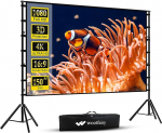 Wootfairy Projektor-Leinwand mit St&auml;nder, 150 Zoll tragbare und faltbare Projektionsleinwand 4K HD 16:9 taga vorne faltenfreie Filmleinwand mit Tragetasche f&uuml;r drinnen und drau&szlig;en Heimkino