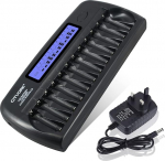 CITYORK 12-paneeliline LCD Smart Charger sisseehitatud IC kaitse, AA/AAA NI-MH/NI laetavatele akudele koos AC-seinaadapteriga