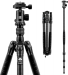 SIRUI Traveler 7C Carbon Fibre Travel Tripod 166 cm with E-10 360&deg; Ball Head for Arca Swiss Quick Release Plate, Load Capacity up to 8 kg, Convertible to Monopod