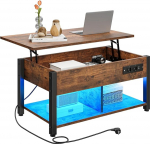 YITAHOME kohvilaud t&otilde;stetava pealtvaatega, lihtne t&otilde;stmine, 2-tasandiline hoiuruum, reguleeritava k&otilde;rgusega kohvilaud varjatud hoiukambriga ja LED-valgustusega elutuppa, kontorisse, Vintage Brown