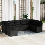 Rantry 9-teiliges Garten Sofa Set mit Kissen Schwarz Poly Rattan Gartenlounge Model3345523
