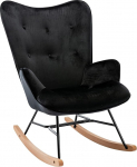 CLP Sanka Rocking Chair with Velvet Cover and Metal Frame, Relaxing Chair with Wooden Skids, Colour: Black