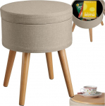 tectake&reg; Stool with Storage Space, Storage Box with Lid, Footstool, Round Stool, Wooden Legs as Bench Hallway, Living Room or Bedroom - Sand