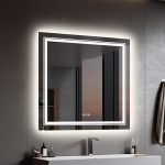 LUVODI Bathroom Wall Mirror LED Bathroom Mirror: 80 x 80 cm Bathroom Mirror with Backlight Front Lighting, Smart Cosmetic Mirror with 3 Touch Switches Dimmable Anti-Fog