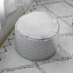 MOCOFO Decorative Pouf Cover Unfilled Round for Living Room, Cotton Woven Pouffes, Ottoman Footstool (Grey Stripes, 40 x 40 x 25 cm)