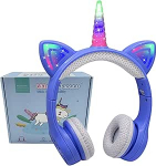 Einhorn-Kopfh&ouml;rer, Bluetooth-Kopfh&ouml;rer f&uuml;r M&auml;dchen, Jungen, Laptop, Tablet, LED-Beleuchtung, Kinder-Kopfh&ouml;rer f&uuml;r Geburtstag, Reisen, Schule, Geschenke (Himmelblau)