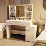 JUMMICO riietuslaud LED-valgustusega, reguleeritav heledus ja v&auml;rvitemperatuurid, organiseerija riietuslaua peegel valgusega, riietuslaud sahtlitega ja reguleeritavate riiulitega, 110 x 40 x 140