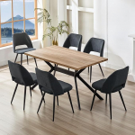 ANVOFONG s&ouml;&ouml;gilaud koos 6 musta tooliga, 140 x 80 x 76 cm, tumepruun, ristk&uuml;likukujuline puidust s&ouml;&ouml;gilaud koos skeletiseeritud seljatoega s&ouml;&ouml;gitoolidega, k&ouml;&ouml;ki, s&ouml;&ouml;gituppa ja elutuppa.