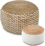 Amago home Jalutist naturaalne / valge Juutist pouf &uuml;mmargune 50 x K 35 cm Dekoratiivne joodipadi Jalutist v&auml;rvi Juutist naturaalne valge