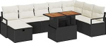 9-teiliges Garten-Sofa-Set mit Kissen Schwarz Poly Rattan, 2-Sitzer Garten-Sofa mit Kissen Schwarz Poly Rattan Gartenlounge Model3360009