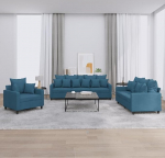 3-TLG. Sofagarnitur mit Kissen Diivan Wohnzimmer Sitzgruppe Wohnzimmer Sofa Set Sofas F&uuml;R Wohnzimmer Blau Samt