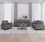 Gecheer 3-TLG. Sofagarnitur mit Kissen Grau Kunstleder, Moderne Couch Polstersofa f&uuml;r Wohnzimmer Schlafzimmer Spielzimmer3201350