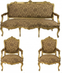 Casa-Padrino Baroque Living Set Strasbourg Gold Mustriga/antiikstiilis kuldne - diivan + 2 tugitooli