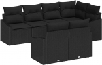 Rantry 7-teiliges Garten-Sofa-Set mit Kissen Schwarz Poly Rattan Gartenlounge Model3346763