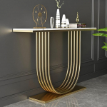 Generisch Stilvoller Konsolentisch aus Marmor im Landhausstil mit Goldfinish, U-f&ouml;rmiges Metallgestell f&uuml;r Wohnzimmeraufbewahrung, 100 cm (39,3 Zoll) Beistelltisch