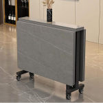 Kokkupandav s&ouml;&ouml;gilaud 6 rattaga, pikendatav Teardrop Leaf Design Space Saving Slate Finish Table for Small Spaces, sobib ideaalselt k&ouml;&ouml;ki, elutuppa ja restorani.