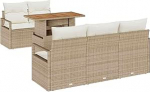 6-teiliges Garten Sofa Set mit Kissen Beige Poly Rattan Akazie, 2-Sitzer Garten Sofa mit Kissen Beige Poly Rattan Gartenlounge Model3349651