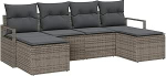 6-teiliges Garten Sofa Set mit Kissen Grau Poly Rattan, 2-Sitzer Garten Sofa mit Kissen Grau Poly Rattan Gartenlounge Model3346489