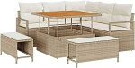 8-teiliges Garten Sofa Set mit Kissen Beige Poly Rattan Akazie Gartenlounge Model3364466